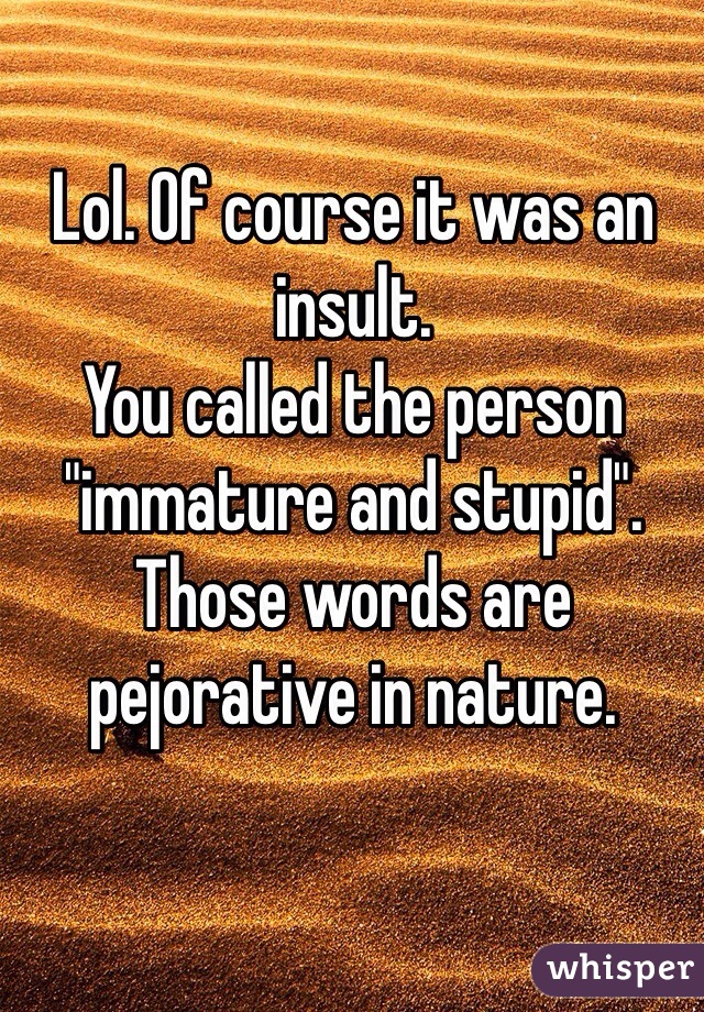 Lol. Of course it was an insult. 
You called the person "immature and stupid". 
Those words are pejorative in nature. 