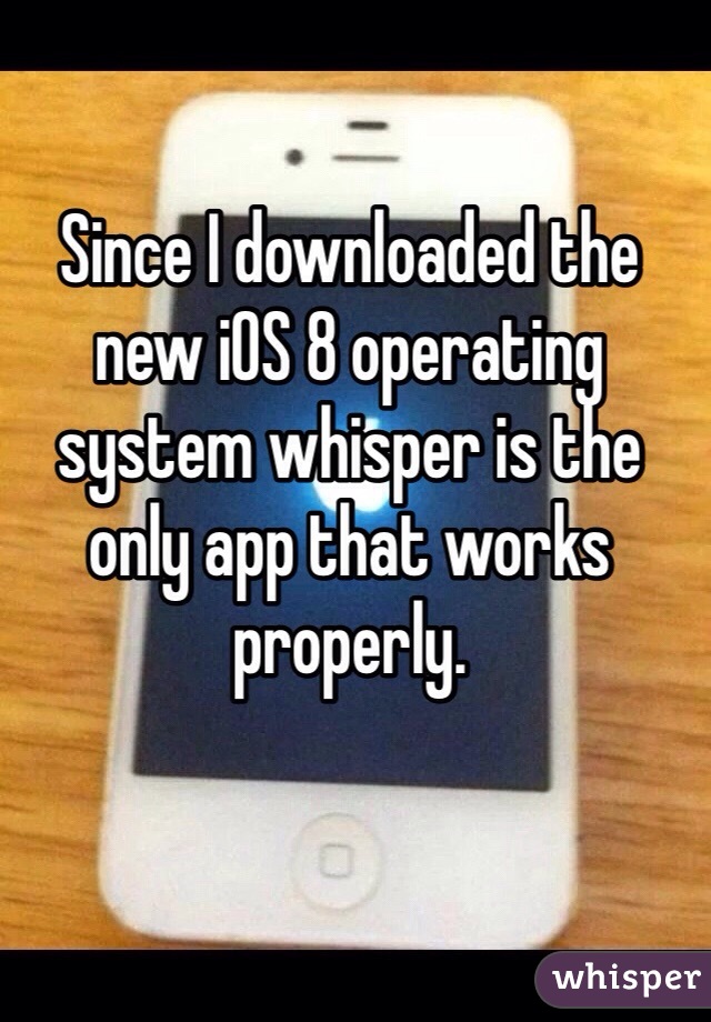 Since I downloaded the new iOS 8 operating system whisper is the only app that works properly. 