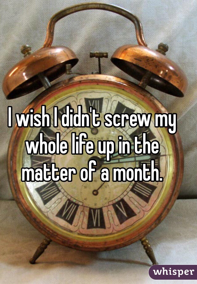 I wish I didn't screw my whole life up in the matter of a month. 