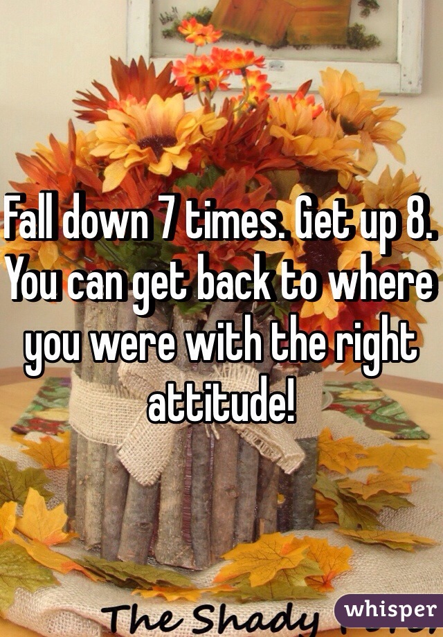 Fall down 7 times. Get up 8. You can get back to where you were with the right attitude!