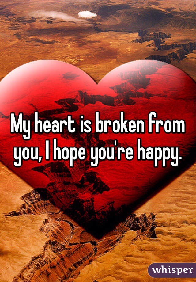 My heart is broken from you, I hope you're happy. 