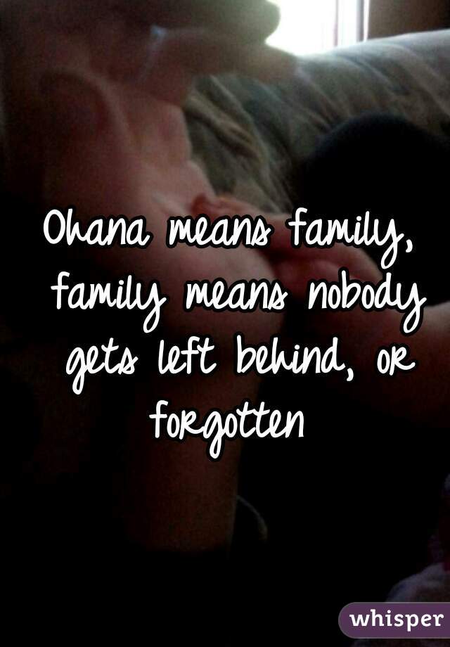 Ohana means family, family means nobody gets left behind, or forgotten 