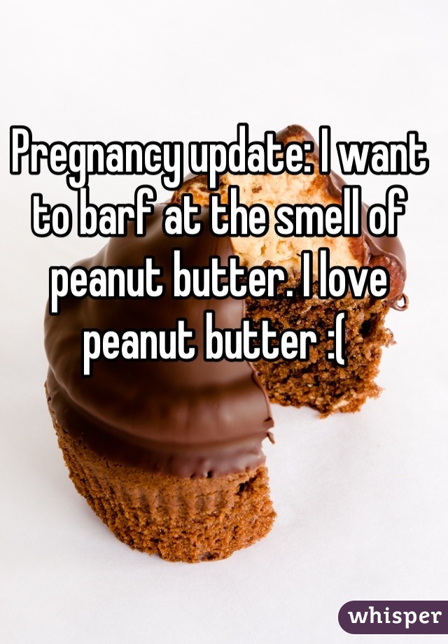 Pregnancy update: I want to barf at the smell of peanut butter. I love peanut butter :( 