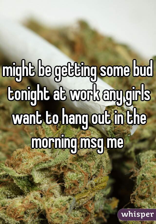 might be getting some bud tonight at work any girls want to hang out in the morning msg me 