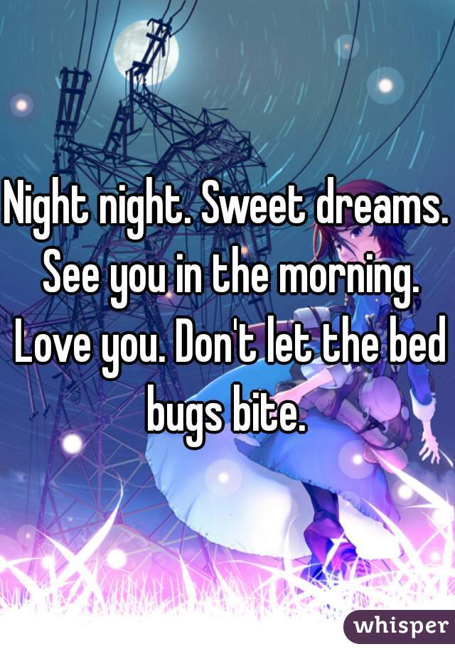 Night night. Sweet dreams. See you in the morning. Love you. Don't let the bed bugs bite. 