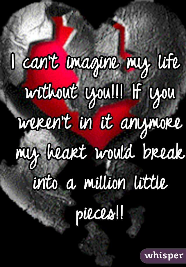 I can't imagine my life without you!!! If you weren't in it anymore my heart would break into a million little pieces!!