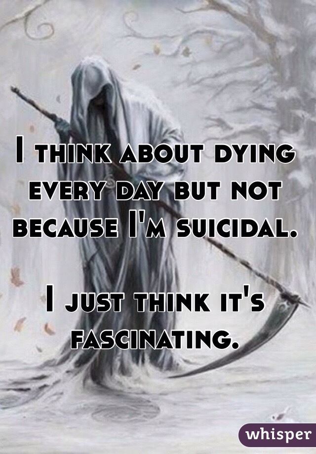 I think about dying every day but not because I'm suicidal. 

I just think it's fascinating. 
