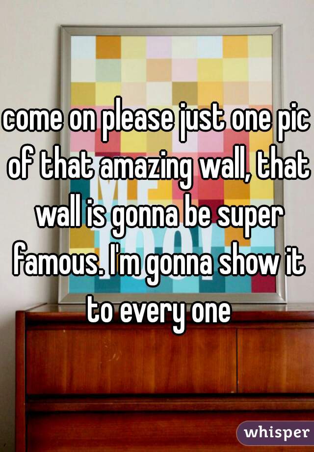 come on please just one pic of that amazing wall, that wall is gonna be super famous. I'm gonna show it to every one