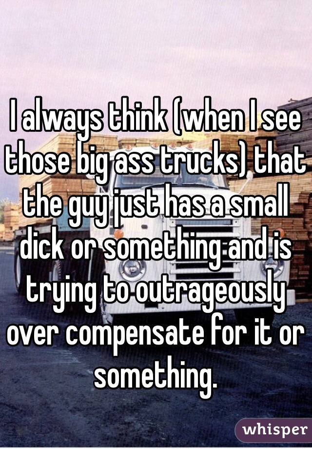 I always think (when I see those big ass trucks) that the guy just has a small dick or something and is trying to outrageously over compensate for it or something.