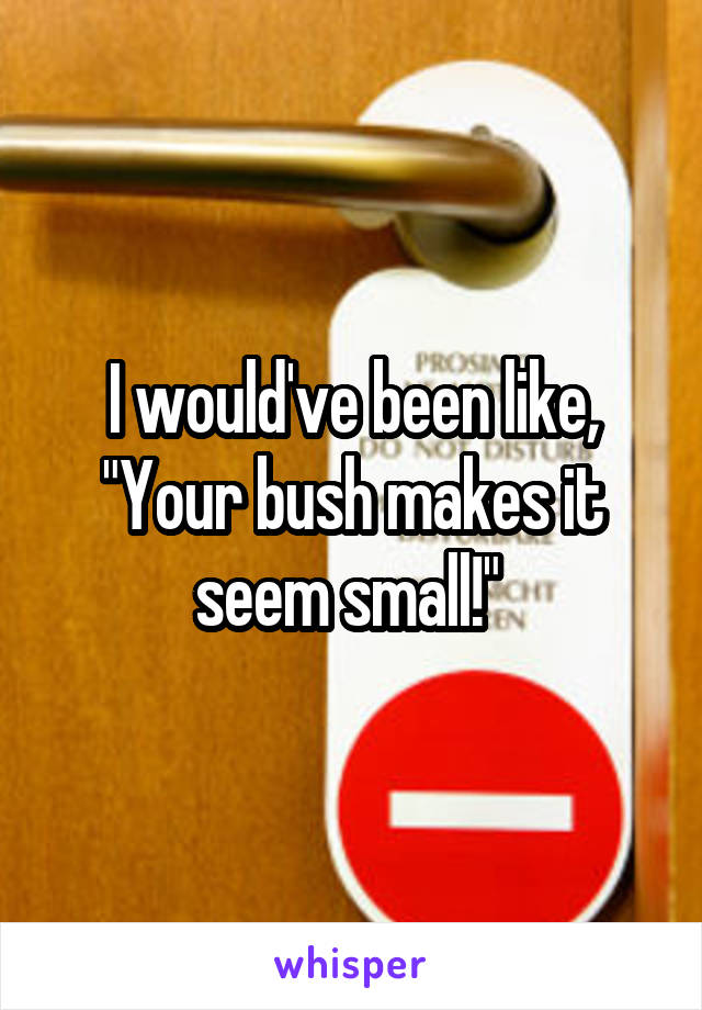 I would've been like, "Your bush makes it seem small!" 