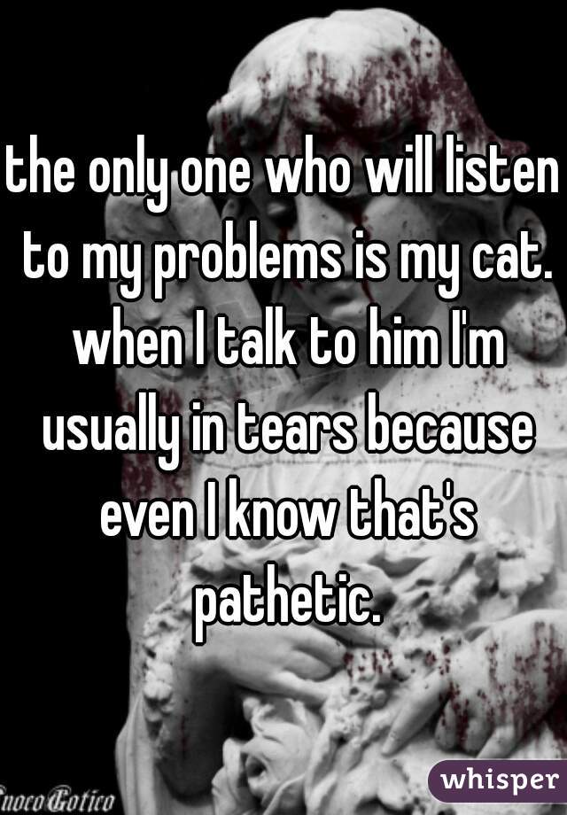 the only one who will listen to my problems is my cat. when I talk to him I'm usually in tears because even I know that's pathetic.