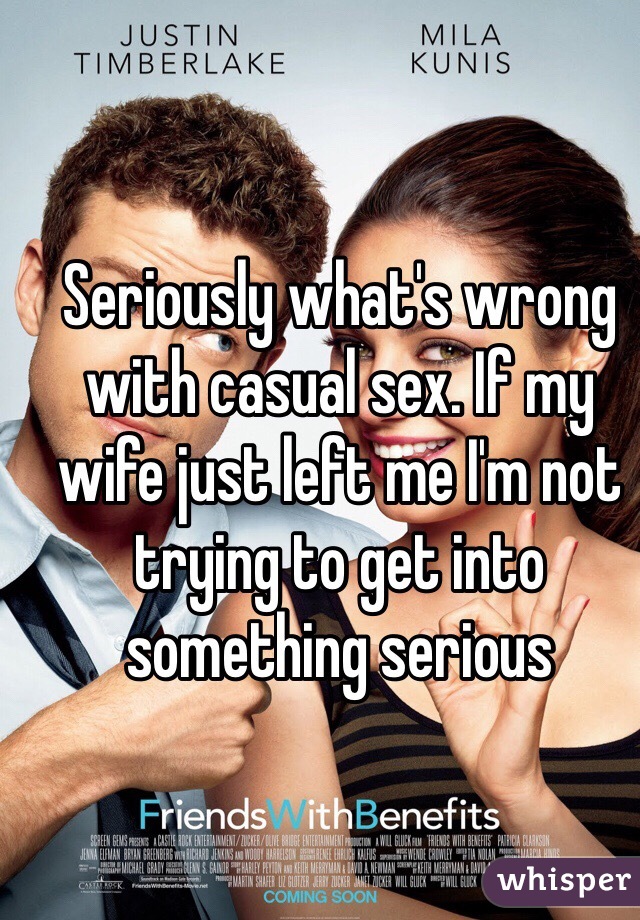 Seriously what's wrong with casual sex. If my wife just left me I'm not trying to get into something serious
