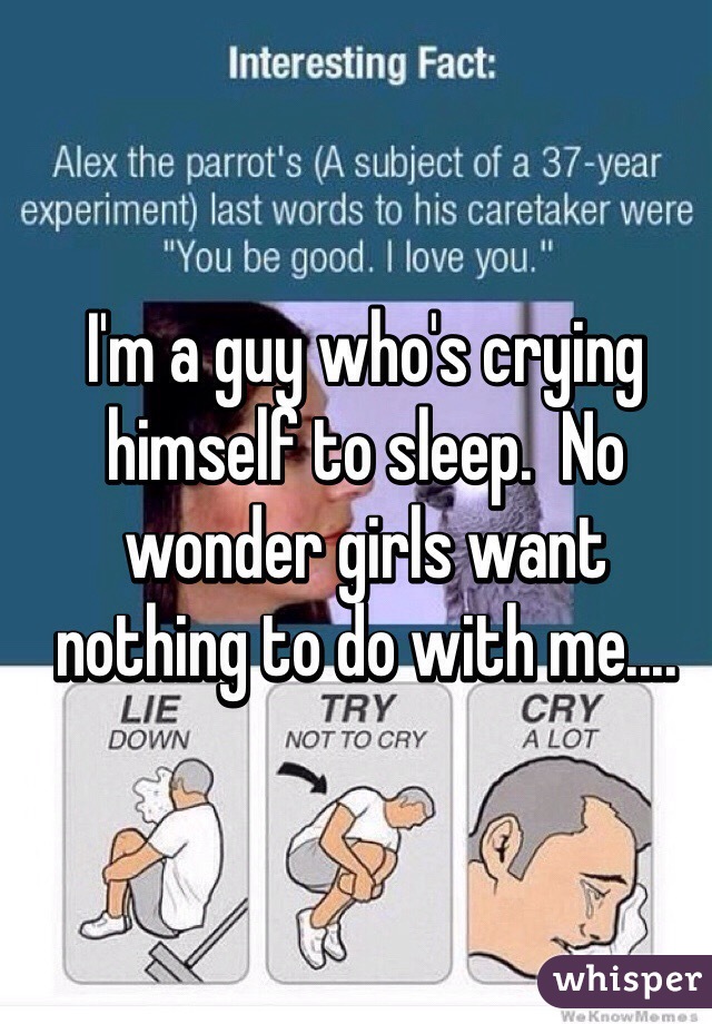 I'm a guy who's crying himself to sleep.  No wonder girls want nothing to do with me....