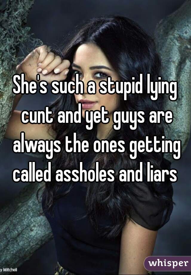 She's such a stupid lying cunt and yet guys are always the ones getting called assholes and liars 