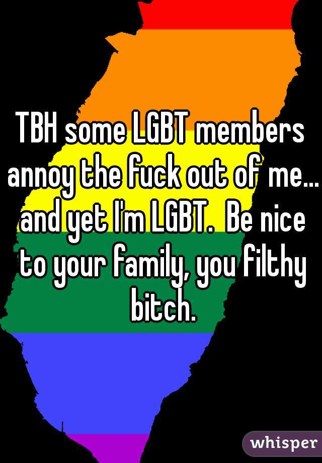 TBH some LGBT members annoy the fuck out of me... and yet I'm LGBT.  Be nice to your family, you filthy bitch.