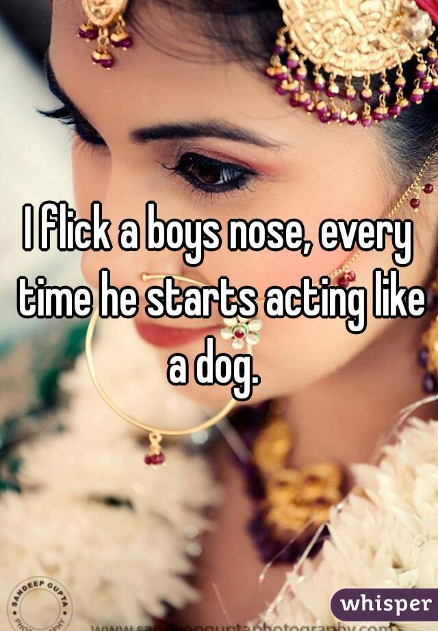 I flick a boys nose, every time he starts acting like a dog.  