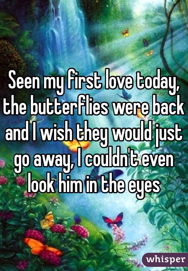 Seen my first love today, the butterflies were back and I wish they would just go away, I couldn't even look him in the eyes