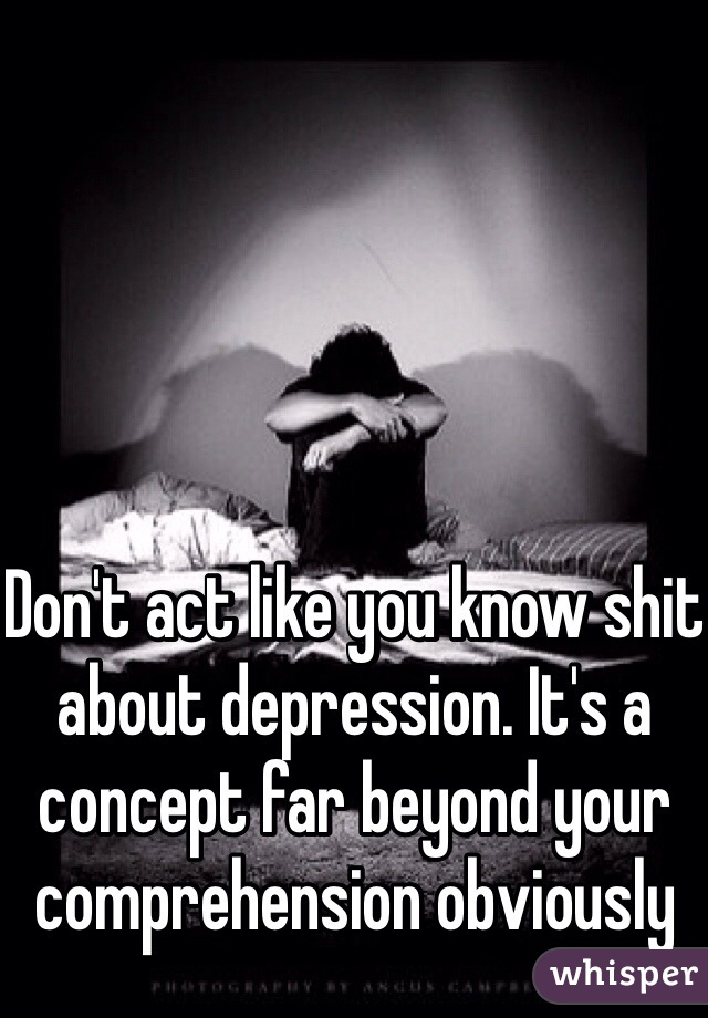 Don't act like you know shit about depression. It's a concept far beyond your comprehension obviously 