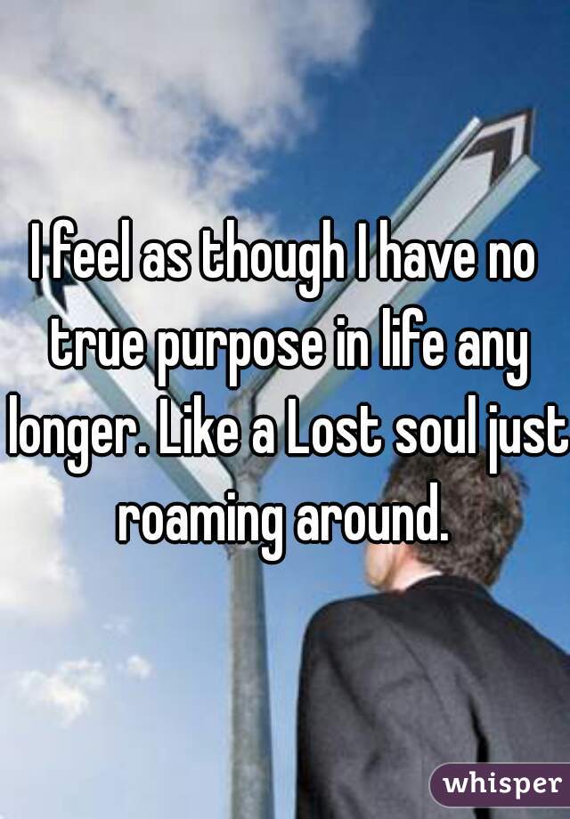 I feel as though I have no true purpose in life any longer. Like a Lost soul just roaming around. 