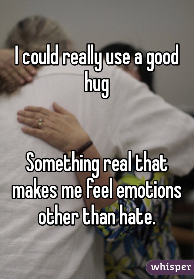 I could really use a good hug


Something real that makes me feel emotions other than hate. 