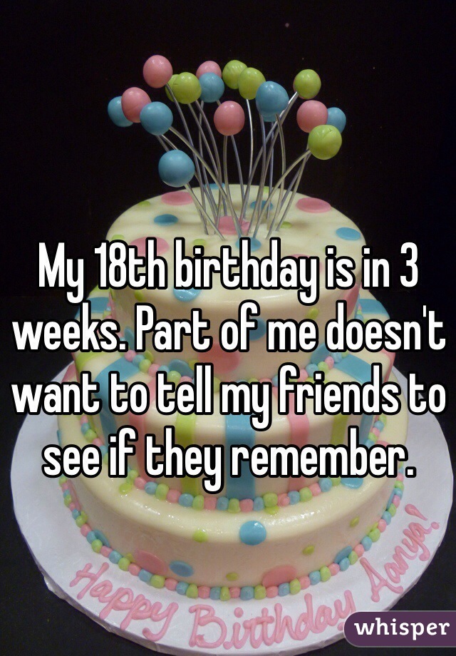 My 18th birthday is in 3 weeks. Part of me doesn't want to tell my friends to see if they remember. 