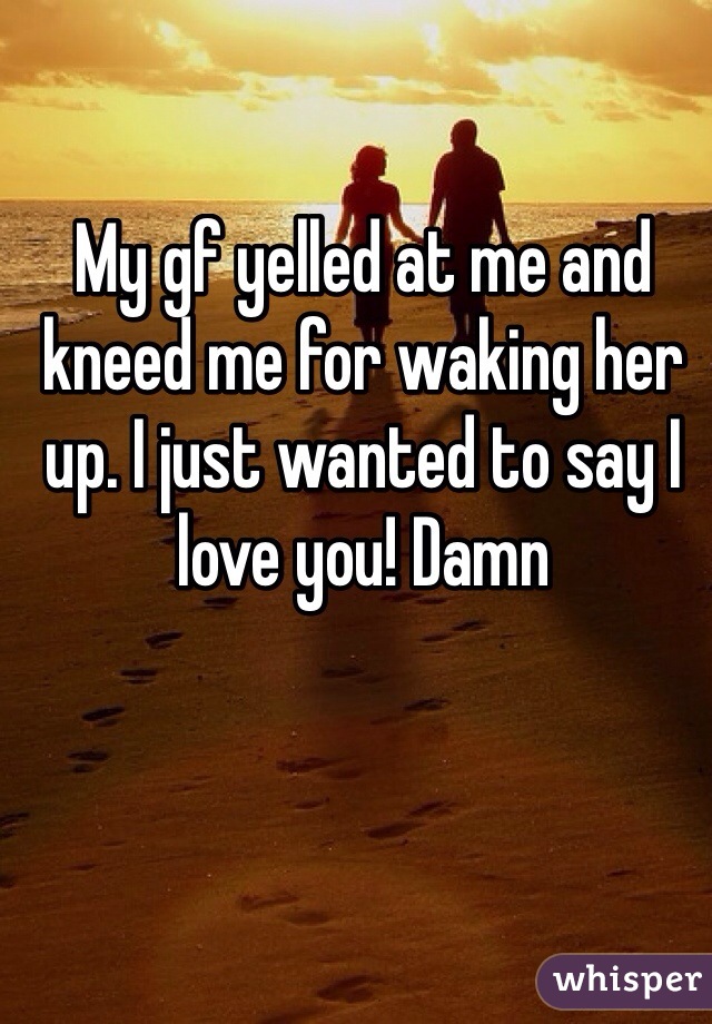 My gf yelled at me and kneed me for waking her up. I just wanted to say I love you! Damn 