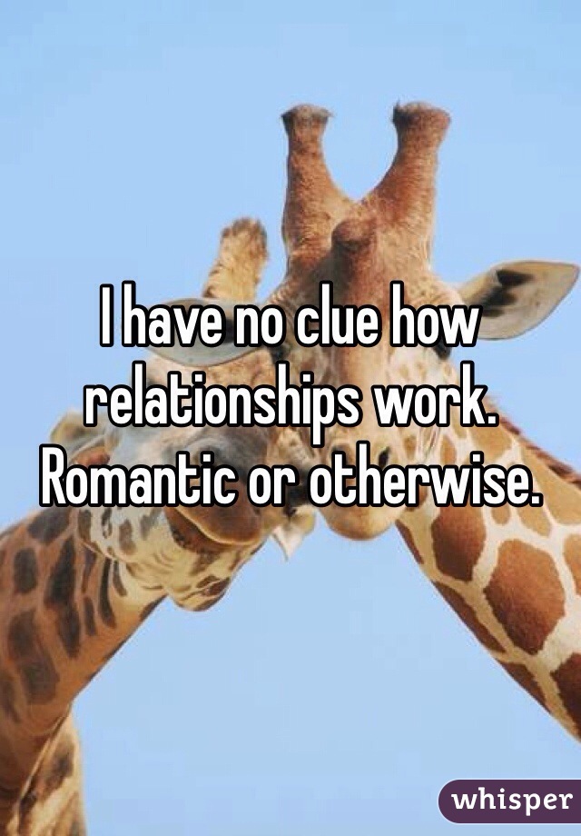 I have no clue how relationships work. 
Romantic or otherwise.