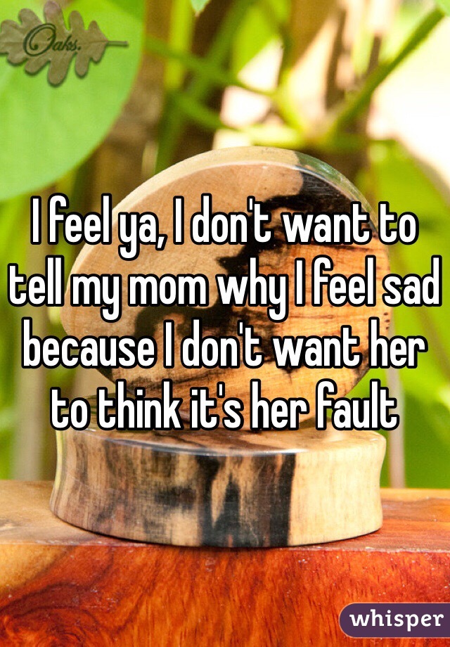 I feel ya, I don't want to tell my mom why I feel sad because I don't want her to think it's her fault