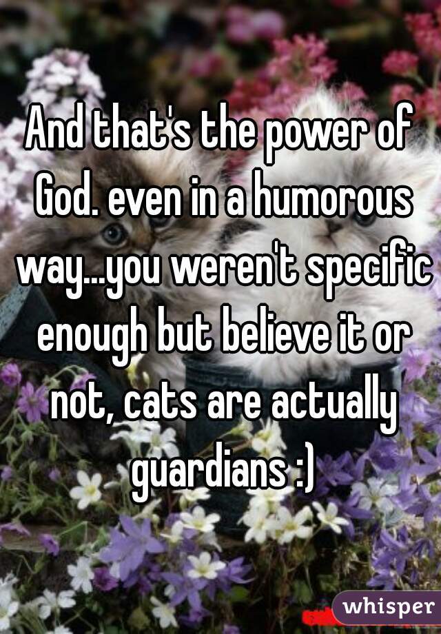 And that's the power of God. even in a humorous way...you weren't specific enough but believe it or not, cats are actually guardians :)