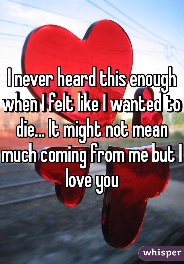 I never heard this enough when I felt like I wanted to die... It might not mean much coming from me but I love you 