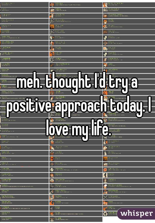 meh. thought I'd try a positive approach today. I love my life.