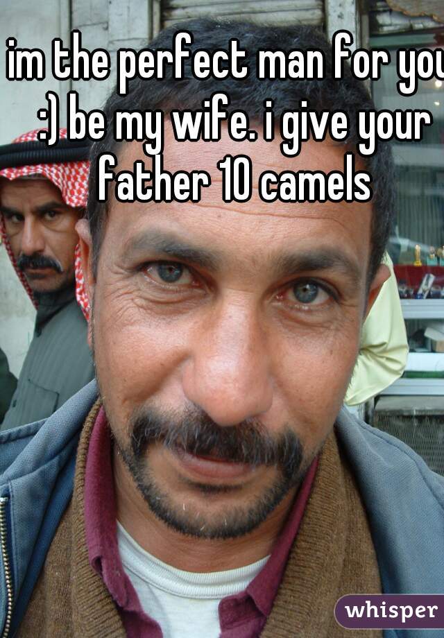 im the perfect man for you :) be my wife. i give your father 10 camels