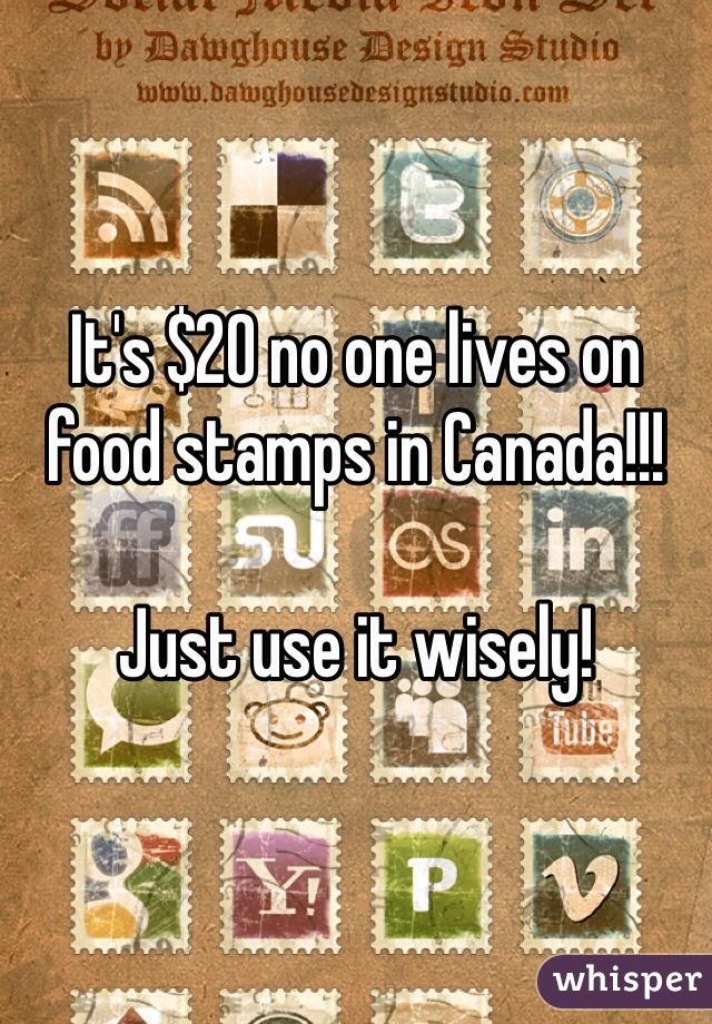 It's $20 no one lives on food stamps in Canada!!!

Just use it wisely!