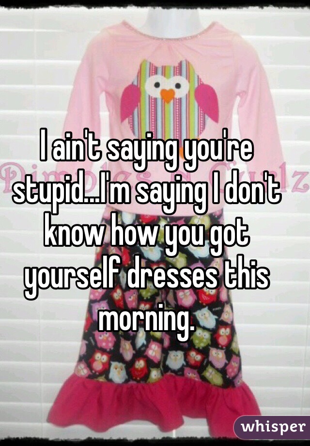 I ain't saying you're stupid...I'm saying I don't know how you got yourself dresses this morning.