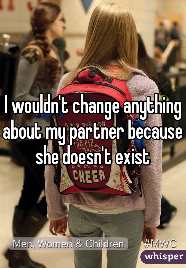 I wouldn't change anything about my partner because she doesn't exist 