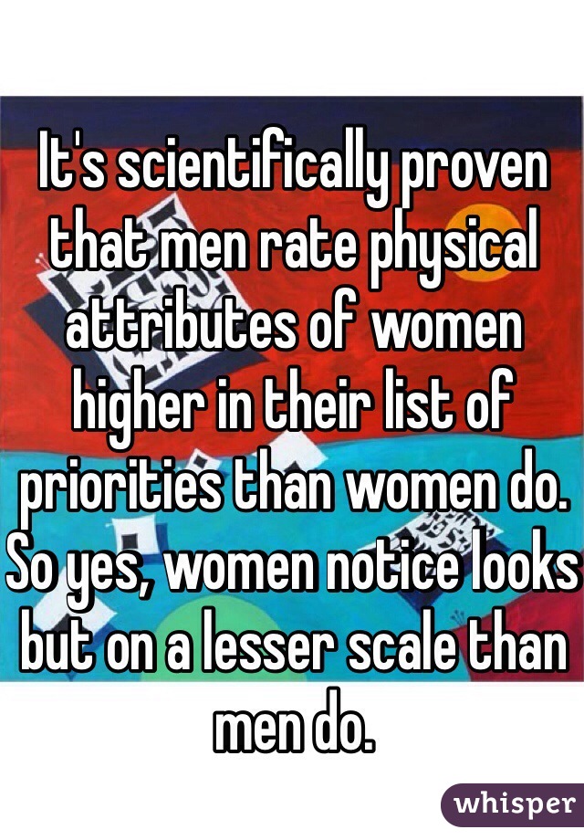 It's scientifically proven that men rate physical attributes of women higher in their list of priorities than women do. So yes, women notice looks but on a lesser scale than men do.