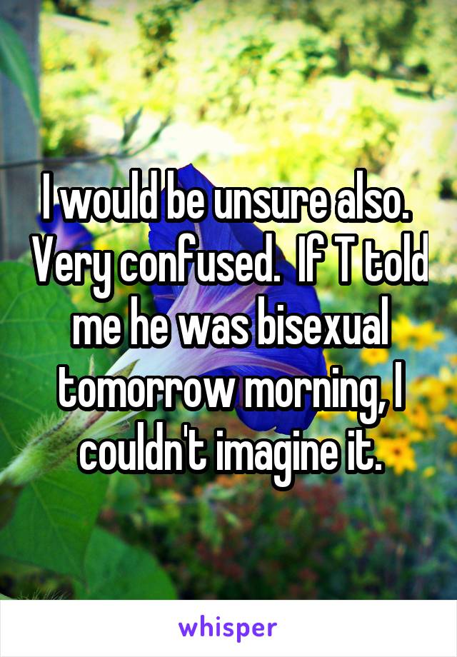 I would be unsure also.  Very confused.  If T told me he was bisexual tomorrow morning, I couldn't imagine it.