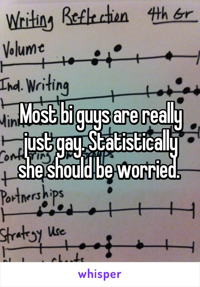 Most bi guys are really just gay. Statistically she should be worried. 