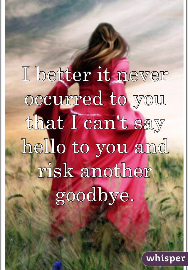 I better it never occurred to you that I can't say hello to you and risk another goodbye. 