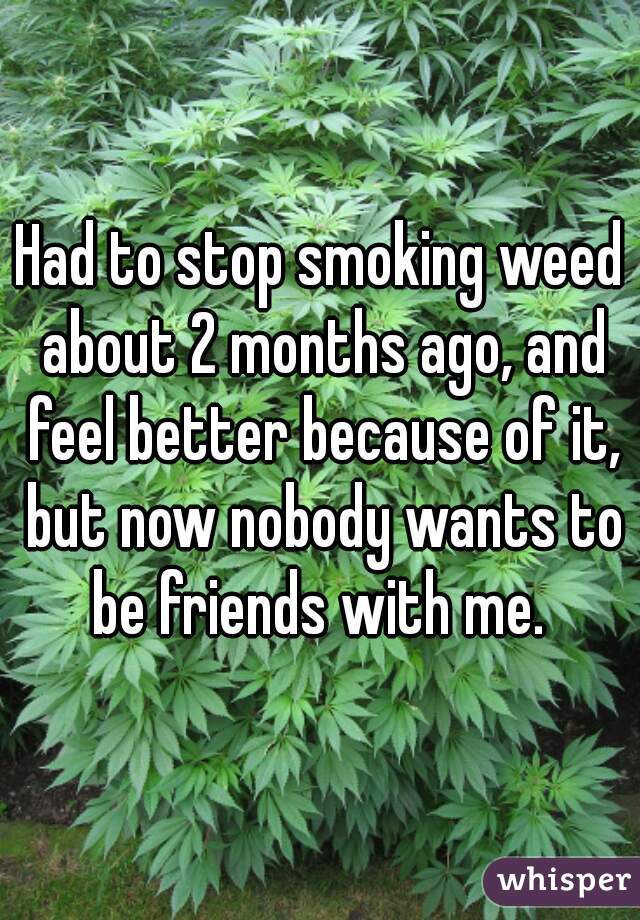 Had to stop smoking weed about 2 months ago, and feel better because of it, but now nobody wants to be friends with me. 