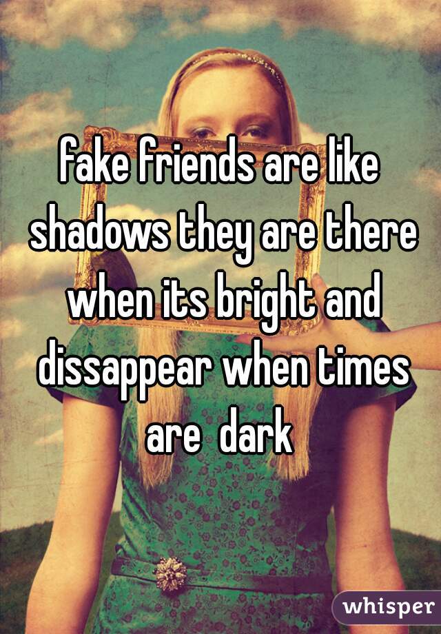 fake friends are like shadows they are there when its bright and dissappear when times are  dark 