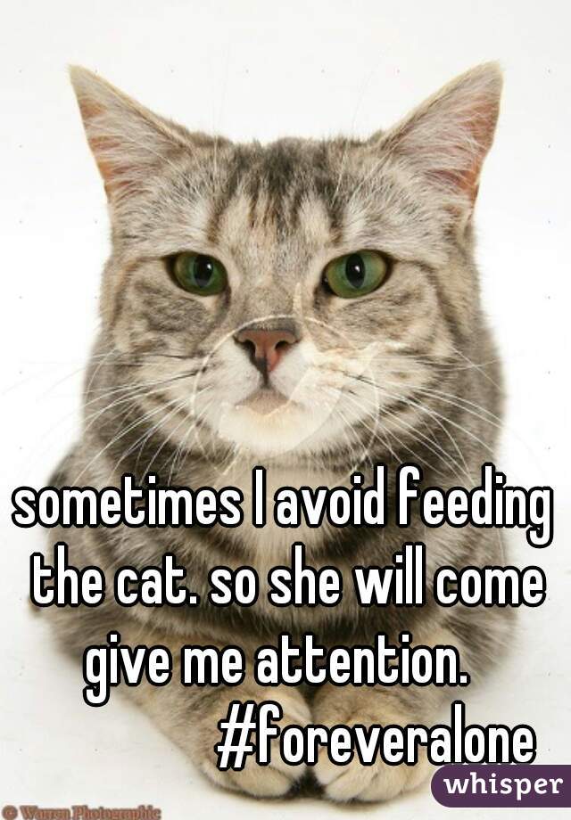 sometimes I avoid feeding the cat. so she will come give me attention.  
                #foreveralone