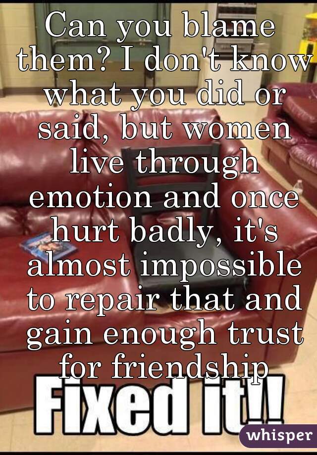 Can you blame them? I don't know what you did or said, but women live through emotion and once hurt badly, it's almost impossible to repair that and gain enough trust for friendship