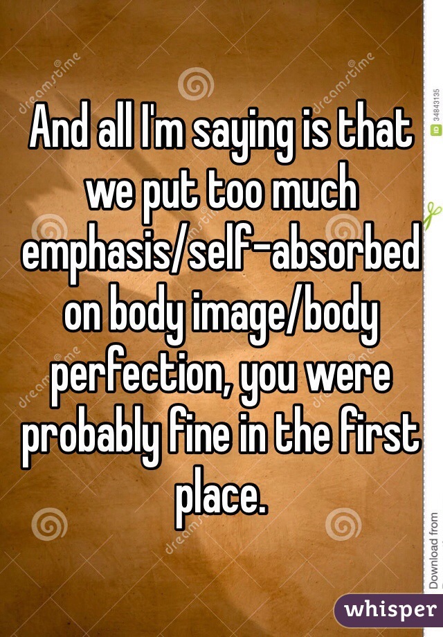 And all I'm saying is that we put too much emphasis/self-absorbed on body image/body perfection, you were probably fine in the first place. 