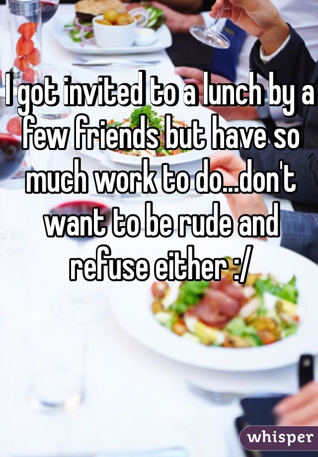 I got invited to a lunch by a few friends but have so much work to do...don't want to be rude and refuse either :/