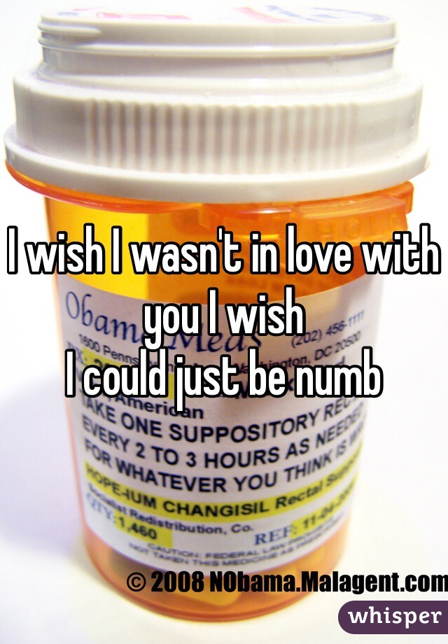 I wish I wasn't in love with you I wish
I could just be numb