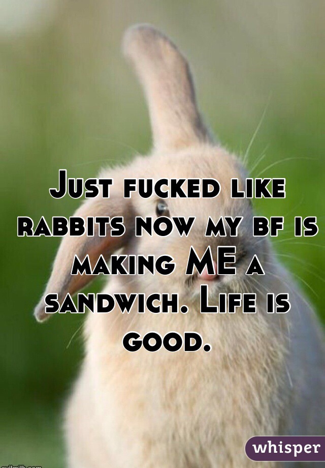 Just fucked like rabbits now my bf is making ME a sandwich. Life is good.