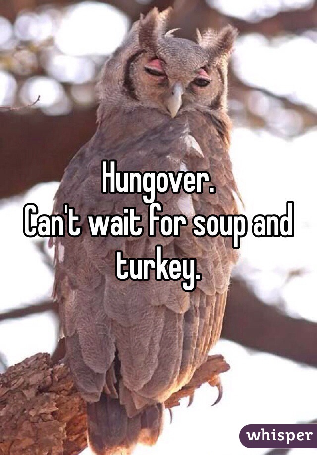 Hungover. 
Can't wait for soup and turkey. 