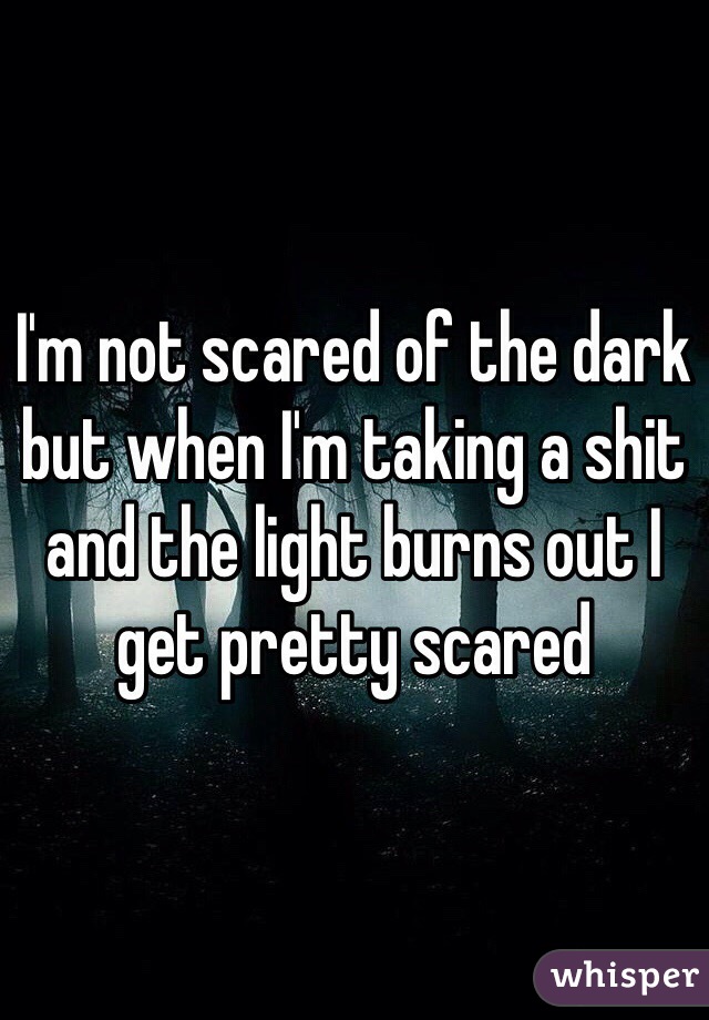 I'm not scared of the dark but when I'm taking a shit and the light burns out I get pretty scared 