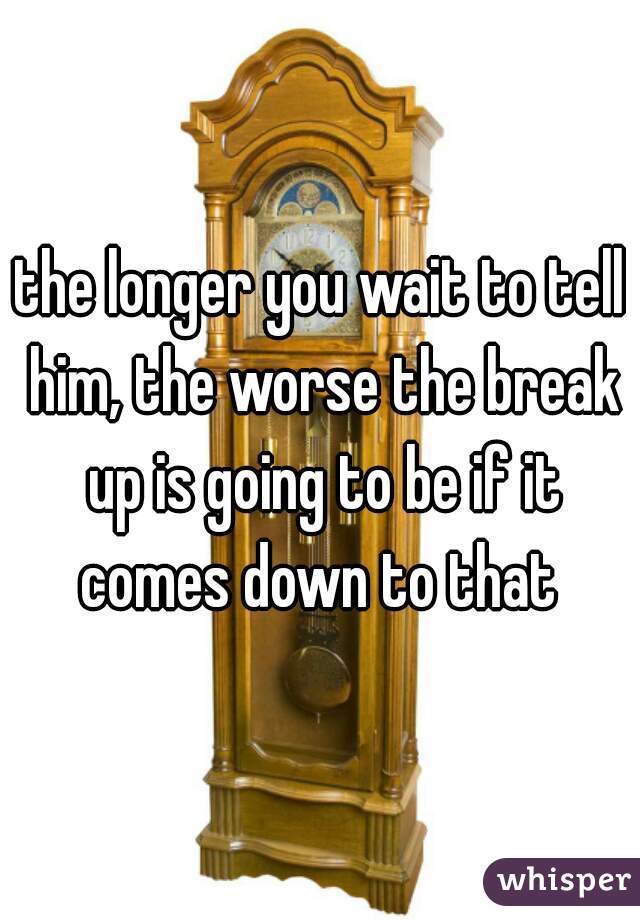 the longer you wait to tell him, the worse the break up is going to be if it comes down to that 